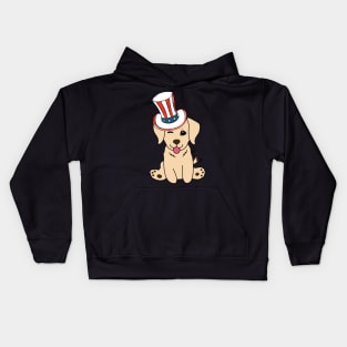 Funny retriever dog is wearing uncle sam hat Kids Hoodie